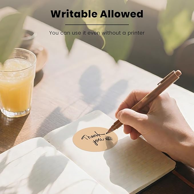 Khaki Round Thermal Labels 3 Inch Vinyl Circle Waterproof Direct Printer Sticker Self-Adhesive Perforated Name Tag for Logo DIY QR Design Office Address 500 PCS