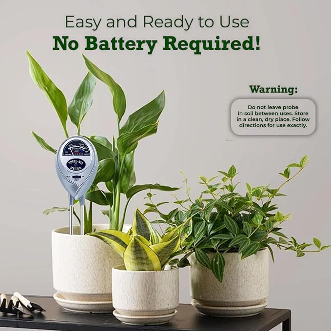 Soil Tester, Soil pH Meter, 3-in-1 Soil Moisture/Light/pH Tester, Plant Moisture Meter Light and PH Tester Gardening Tool Kits for Plant Care, Great for Garden, Lawn, Farm, Indoor & Outdoor Use