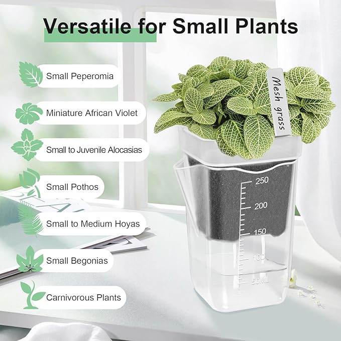 24 Pack 2.5" Small Self Watering Pots for Indoor Plants, Clear Plant Pots with Drainage & Water Level, Semi Hydroponic Pots for Propagation, African Violet, Cutting and Succulents