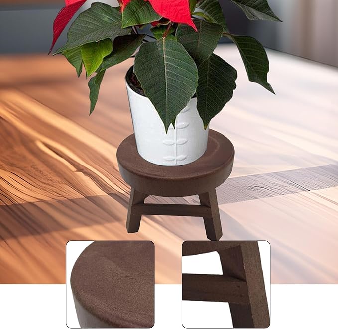 MYCENSE Wooden Stool Plant Stand for Indoor & Outdoor, Sturdy Flower Pot Stands Plants Shelf Potted Rack, Round Footstool, Decoration Racks for Home Office Garden Patio, B Brown 18x15cm