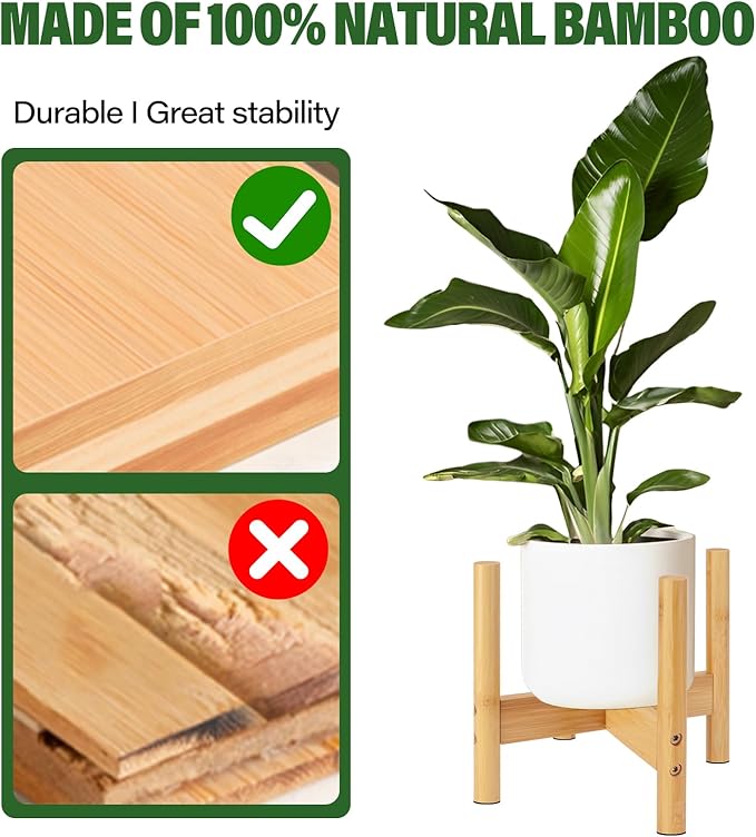 RETON Wood Plant Stand Indoor, Mid Century Modern Indoor Plant Stand, Wooden Plant Holder, Modern Bamboo Flower Pot Stand for Indoor, Outdoor, Garden, Yard, Office (7.87in, Small)