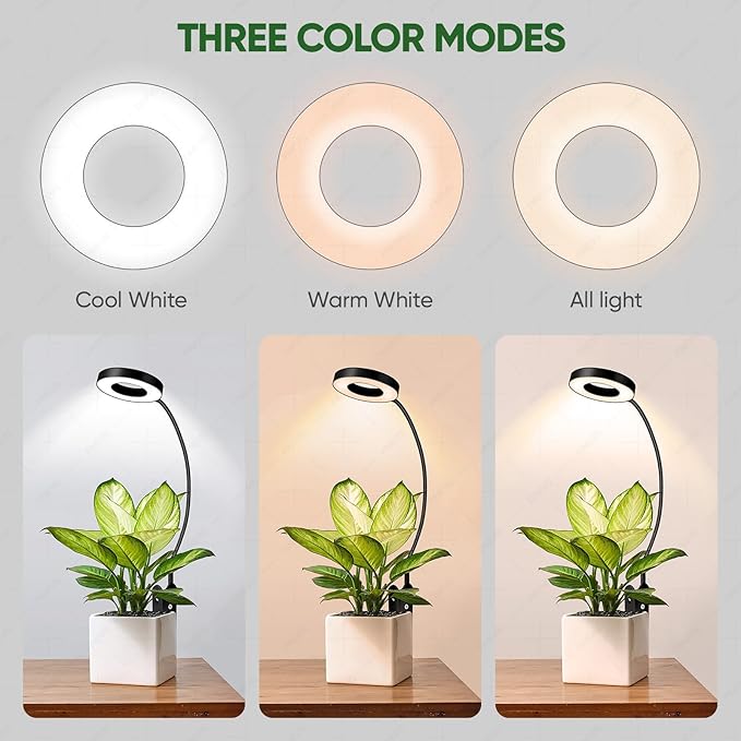 LORDEM Indoor Plant Grow Lights with 6/8/12/16H Auto Timer, 3 Spectrum Modes, Full Spectrum LED, Adjustable Height, for Small Plants, 2Pack Black