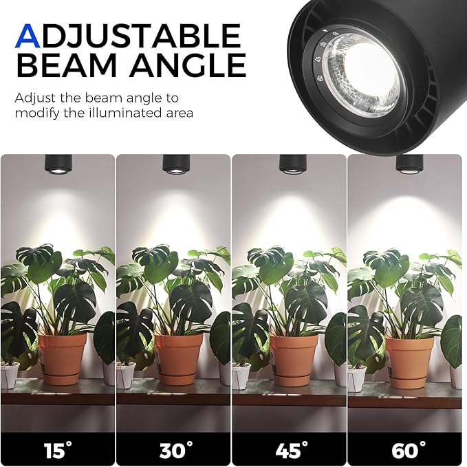 Barrina TR40a Track Plant Lights for Indoor Growing, 40W Ceiling Grow Lights with Adjustable Beam Angle (15°-60°), 5000K Full Spectrum Wall Plant Light with Timer for Greenhouse, Black Cover