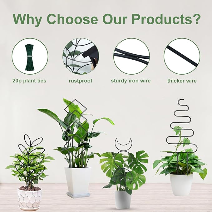 Larger 23inch Plant Trellis for Climbing Plants Indoor, Trellis for Potted Plants with Ties, Metal Climbing Plant Support for Houseplant Flower Pothos, 4 Different Panels, Black