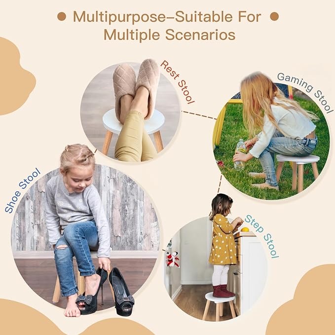 Frogprin 2 Pack Wooden Kids Stool - Perfect for Sensory Table, Toddler Step Multi-Purpose Sitting, Children's Small 10.23in Round Stable Natural Anti-Slip