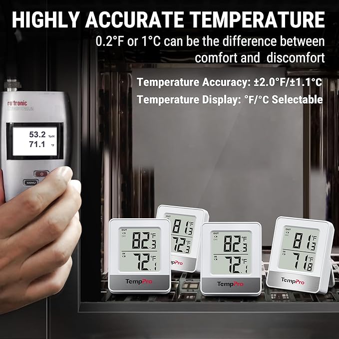 TempPro 500FT Indoor Outdoor Thermometer Wireless, Outdoor Thermometers for Patio with Temperature Sensor, Room Thermometer for House Home Reptile Baby Room Temperature Monitor (Previously ThermoPro)
