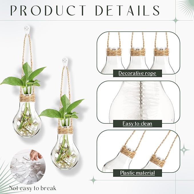 Baderke 12 Sets 3.15" Plastic Window Propagation Stations Hanging Propagation Vases Plant Test Tubes with Suction Cup & Traceless Nail & Brush Clear Wall Jars for Office Home Garden Decor Lover Gift