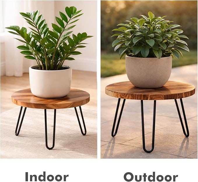Wood Plant Stand Large Plant Stool Indoor 12 Inch Plant Riser Wooden Flower Stand Plant Holders Indoor Stand 6.3" Tall Planter Stands for Plants Corner Round Plant Table Outdoor Floor Plant Stand
