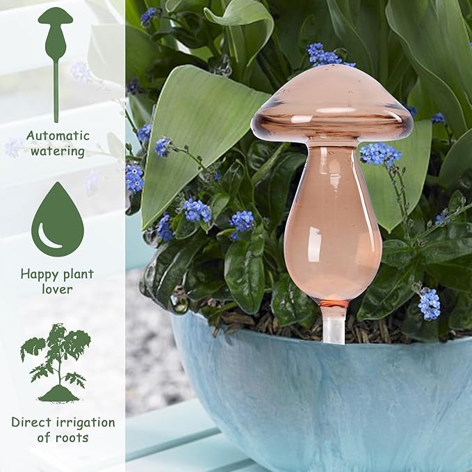Mushroom Plant Watering Globes 3PCS Plant Watering Devices Glass Self Watering Planter Insert Automatic Plant Waterer Indoor