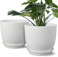 Ferlypote Plant Pots 8 Inch Set of 2, Flower Pots with Multi Mesh Drainage Holes, Planters for Indoor Outdoor Garden Plants and Flowers (White)