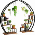 Jojoka Plant Stand Indoor Outdoor 2 Pack, 5 Tier 56" Tall Metal Plant Shelf, Heavy Duty Corner Flower Rack with Hanging Hooks, Multi Plant Holder for Living Room Garden Balcony,Brown