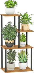Plant Stand Indoor, 4-Tier Plant Shelf Multiple Metal Wood Flower Pot Holder for Living Room Office Balcony Patio, Rustic Brown