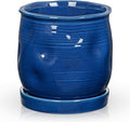 Oairse 5.7 inch Ceramic Pots for Plants, Plant Pot with Drainage Hole and Saucer Blue Ceramic Indoor Planter with Tray Decorative Flower Pots for Succulent, Cactus, Snake Plant, Herb Indoor Outdoor
