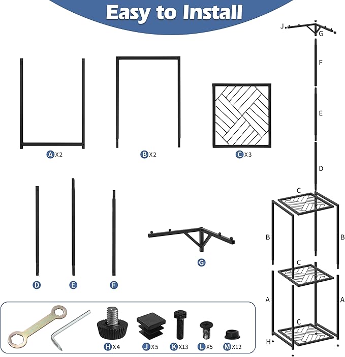 3 Tiered Hanging Plant Stand Indoor outdoor, Corner Plant Flower Stand for Multiple Plants, 67" Tall Plant Rack for 5 Potted Flowers,Plant Shelf for Living Room, Balcony, Patio, Garden, Square Black Metal