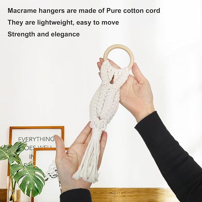 Belit 4 Pack Air Plants Holders, Wall Hanging Air Fern Stand, Macrame Plant Hanger with 4 Hooks for Home Decoration (NO Plant Included)