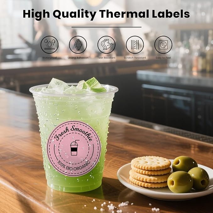 Pink Round Thermal Labels 3 Inch Vinyl Circle Waterproof Direct Printer Sticker Self-Adhesive Perforated Name Tag for Logo DIY QR Design Office Address 500 PCS