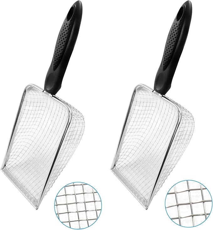 Waziaqoc Gardening Soil Sifter Set of 2, Stainless Steel Sand Compost Sifter 3.8mm and 5mm Mesh Sifter with Black Plastic Handle, Suitable for Sifting Sand, Dirt, Gravel, Compost