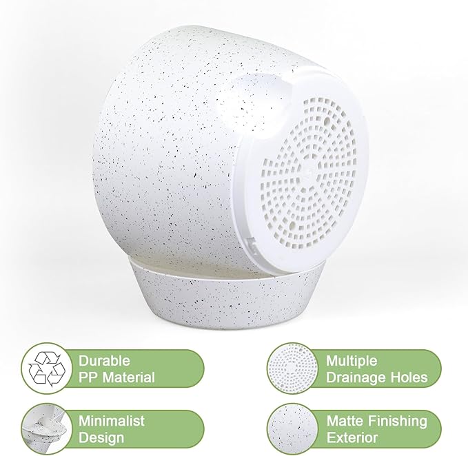 WSMKSZ 12 inch Large Self Watering Pots, Planter, Plant Pots with Multi Mesh Drainage Holes for Indoor Outdoor House Plants and Garden, Plastic Flower Pots with Deep Reservoir, Speckled White