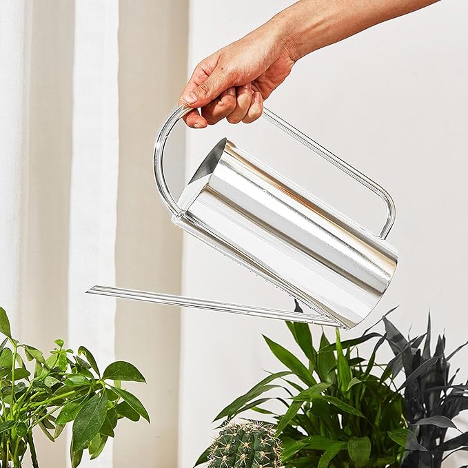 Plant Watering Can,Watering Can for Indoor Outdoor Plants,52.8oz Large Capacity Watering Kettle Stainless Steel Pot Gardening Supplies,Long Spout Watering Can for Indoor Bonsai(Stainless Steel Color)