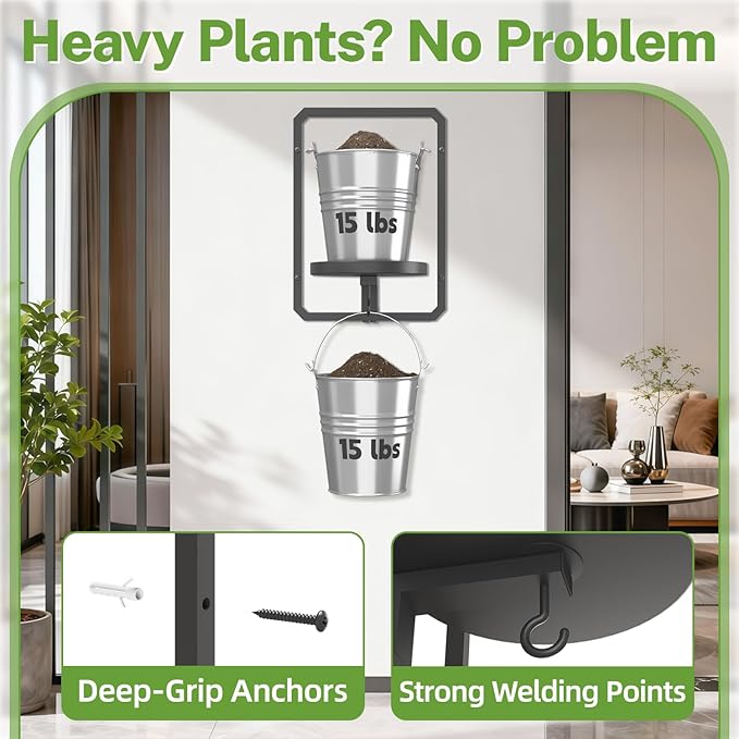 iDavosic.ly Wall Plant Picture Frame Holder Set of 3 for Indoor, Metal Stand with Hanging Hooks, Floating Flower Display Decor, Space Saving & Easy to Assemble (Pots/Chains/Plants Not Included)