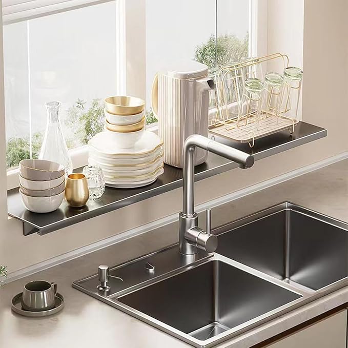 Window Sill Extender Plate, 23.6inch Carbon Steel Storage Shelf, Heavy Duty Countertop Extension Board with Magnetic Base for Kitchen Organization Storage (23.6x7.8in/60x20cm)