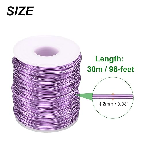 HARFINGTON Bonsai Wire Anodized Aluminum Training Wire Roll 2mm/12 Gauge 98ft Length Bendable Bonsai Tree Wire for Garden, Horticulture, Landscape, Planting, Light Purple