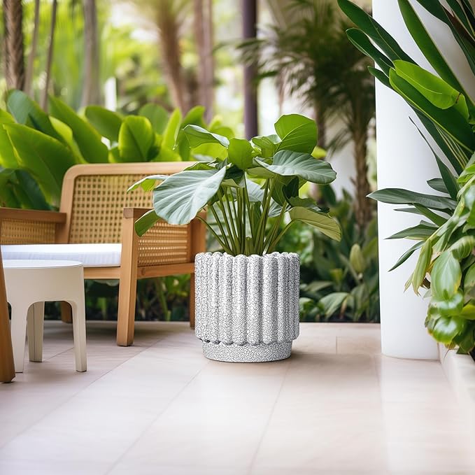 Ceramicfor Ceramic Planter for Indoor Plants - 12 Inch Plant Pot Indoor with Drainage Hole, Large Ceramic Flower Pots Outdoor, Fluted Round Planter, Home Decor, Gardening Gifts, Black and White