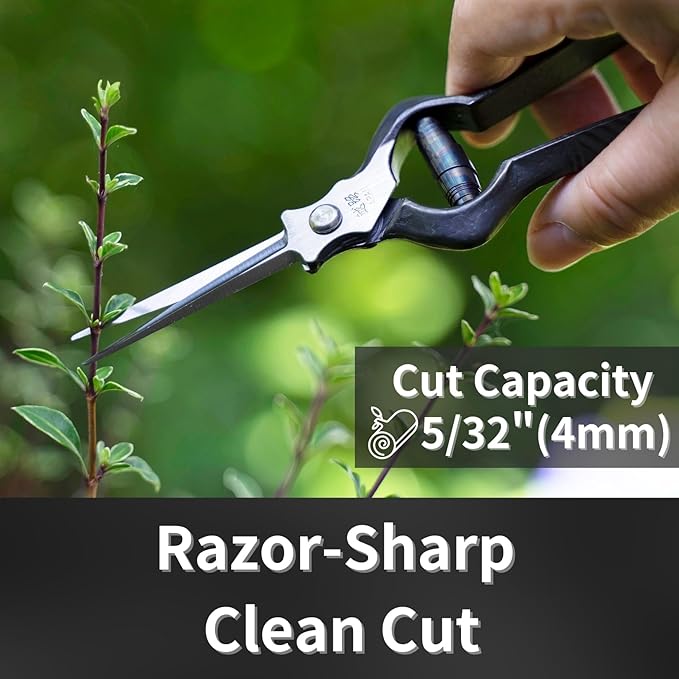 Professional Bonsai Trimming Scissors 7" [Extra Pointed Tips] Made in JAPAN, Plant Trimming Shears, Hand Forged Japanese Carbon Steel Blade, Spring Loaded Handle, Black