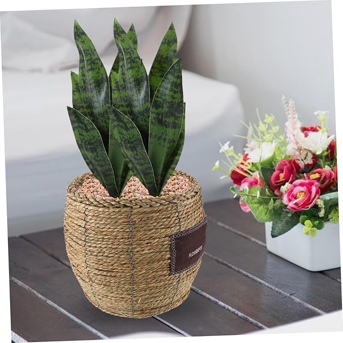Toyvian Wicker Rattan Flower Basket for Plants, Large Straw Woven Planter Pot, Decorative Indoor Outdoor Garden Storage Basket