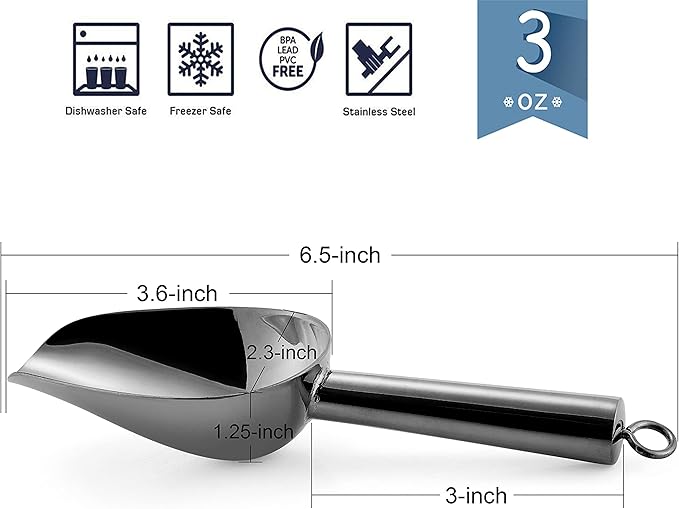 Mini Ice Scoop Set of 4, E-far 3 Ounce Platinum Black Stainless Steel Scoops for Candy/Flour/Sugar, Small Metal Scoops for Party/Canisters Jars/Kitchen Bar/Ice Maker, Rust Proof & Dishwasher Safe