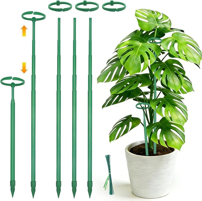 Telescoping Monstera Plant Support Stakes, 12.5IN to 48.4IN Adjustable Length, Extendable Plant Stakes for Indoor Plants, Premium Stainless Steel Material Plants Sticks for Orchids, Tomatoes- 5Pack