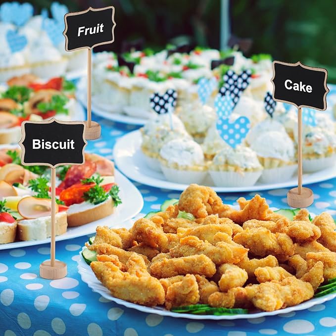 20Pcs Wood Mini Chalkboard Signs,Food Labels for Party Buffet,Food Tags with Stand,Blackboard Signs for Message Board Sign,Small Rectangle Chalkboards for Food Party Wedding Table Numbers Plants Event