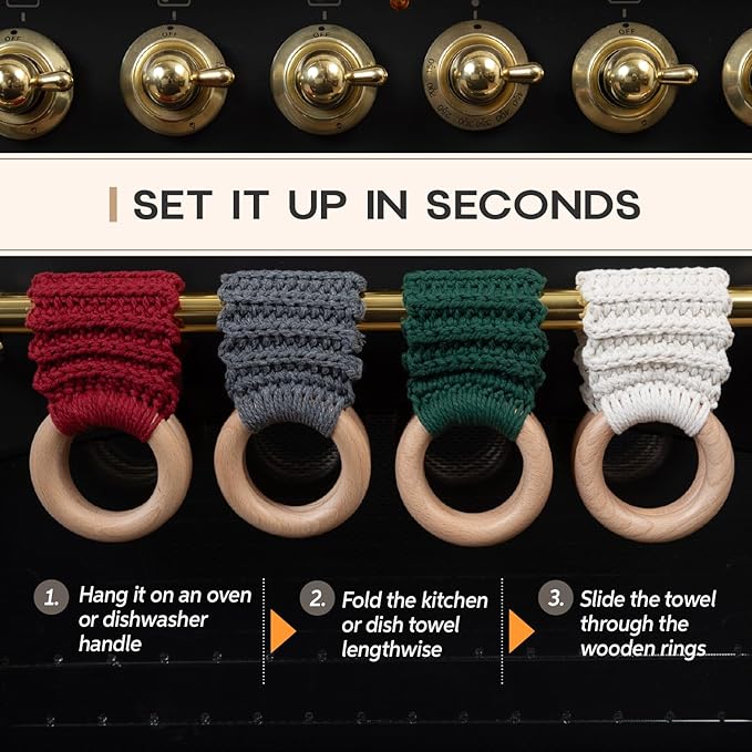 Handmade Crochet Dish Towel Holder for Kitchen & Bathroom, Decorative Boho Macrame Kitchen Towel Hanger Loop Ring Makes a Unique Gift for Birthday Thanksgiving Day 11 Inches (Black)