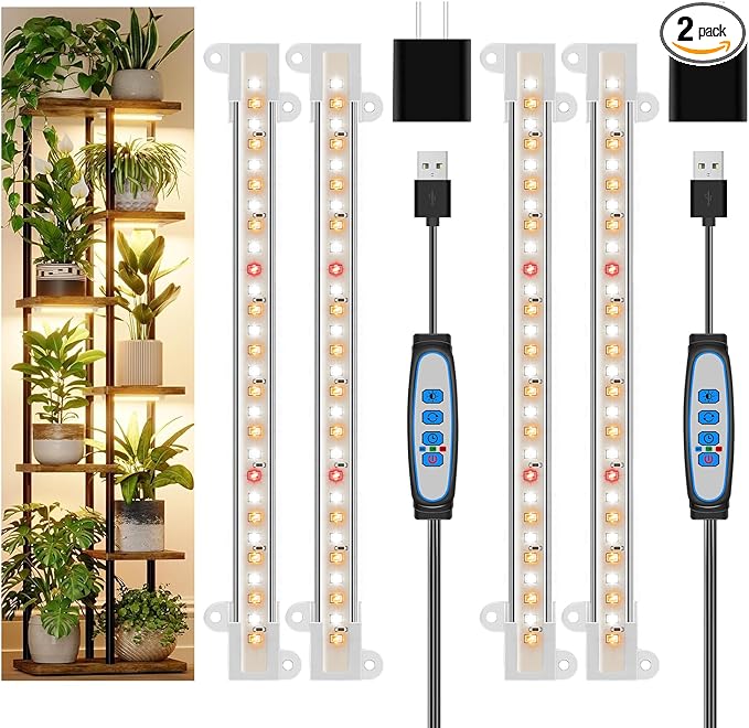Wiaxulay 8 inch Grow Lights for Indoor Plants, 112 LEDs Full Spectrum Grow Light Strip, Under Cabinet Grow Lamp with Auto Timer 6/12/16 Hrs, 3 Lighting Mode, Ideal for Plant Stand, Shelf, 2 Pack