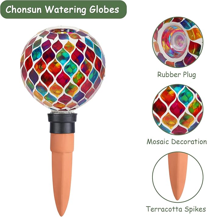 Plant Watering Spikes Mosaic Self Watering Globes 2 Pack Large Self Watering Planter Insert Automatic Watering Bulbs for Outdoor Plants