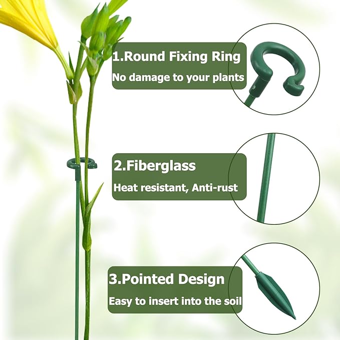 Pack of 30 Small Plant Stakes for Indoor Plants 3 Size 6.7/10.6/14.5/ Inches Single Stem Plant Support Stakes for Phalaenopsis/Orchid Flower/Roses/Chrysanthemum/Succulent(with Clips&Twist Tie)