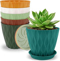 YNNICO 4 inch Plant Pots, 6 Pack Flower Pots Outdoor Indoor, Planters with Drainage Holes and Tray Saucers-Multicolor