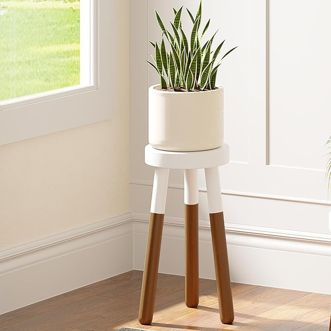 LitaEther 12" Reverse Dipped Wood Plant Stand, Wood Accent Stool,Side Table Set Bath Stool (20"+24" Tall)