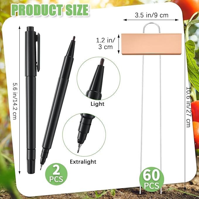 Maitys 62 Pcs Metal Plant Labels Garden Markers Outdoor Weatherproof 10.6 Inch Stainless Steel Nursery Tags Reusable Bulk with Pens for Flower Fruit Vegetable Seedling (Rose Gold Label with Black Ink)
