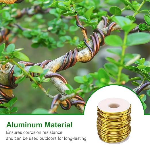 HARFINGTON Bonsai Wire Anodized Aluminum Training Wire Roll 2.5mm/10 Gauge 66ft Length Bendable Bonsai Tree Wire for Garden, Horticulture, Landscape, Planting, Yellow