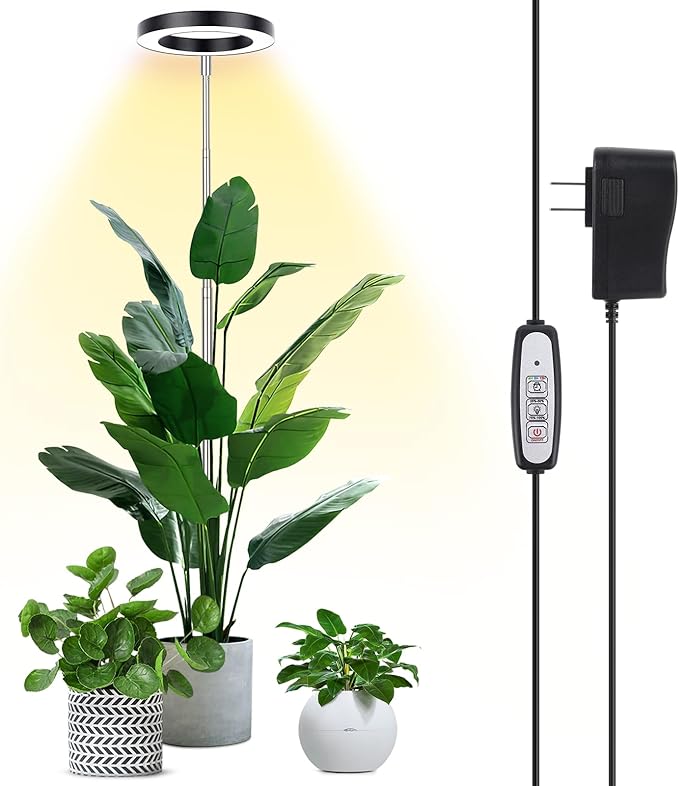 LBW Plant Grow Light, 72 LEDs Full Spectrum Grow Lights for Indoor Plants, Brightness Adjustable Plant Light with Auto 4/8/12H Timer, 10.4”-59” Height Adjustable, Ideal for Large Tall Plants, Black