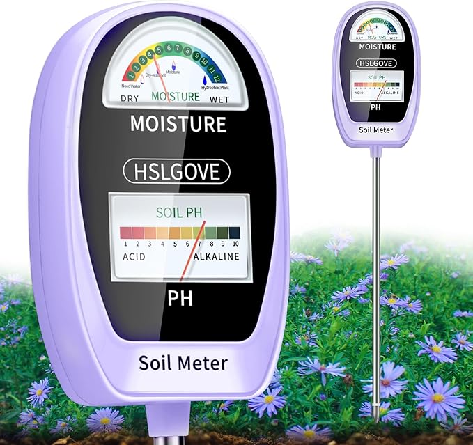 HSLGOVE Soil Test Kit, 2-in-1 Soil Moisture Meter/Soil PH Meter, Dual Screen Soil Tester, Soil Moisture Meter for Plants Watering/Gardening for Lawn,Farm Indoor&Outdoor Use-Purple