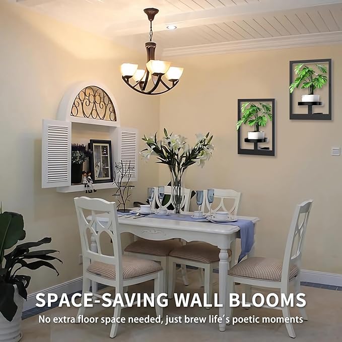 Hanging Planters for Indoor Plants - Decorative Plant Frame & Sturdy Metal Wall Decor, Space Saving Wall Plant Holder for Living Room, Bedroom, Balcony, Office (Square-Black, 2Pcs)