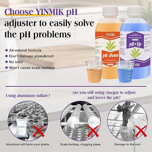 YINMIK General Hydroponics pH Up Down Liquid, pH Control kit Adjust pH Levels, 500ml Premium Buffering Solution for pH Stability,Suit for All Hydroponics Systems, Both for Soil and Water