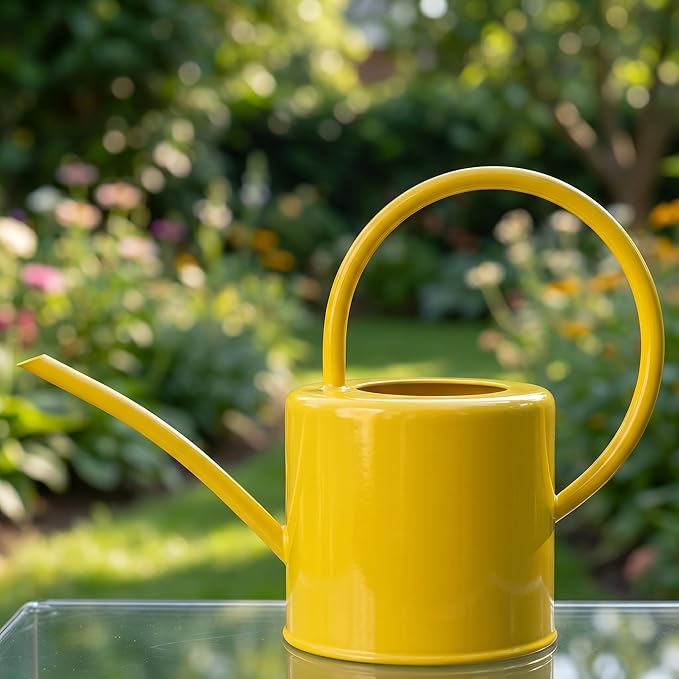 Metal Watering Can Modern Style Watering Pot with Handle and Long Spout Watering Can Garden Tools 57 Oz/1.7,Yellow
