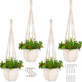 petonfun Macrame Plant Hanger Indoor,Hanging Planters for Indoor Plants with 8 Hooks,Outdoor Hanging Plant Holder Crochet for Window,Ceiling Boho Home Decor Basket Pot,White 4 Pack,Ivory