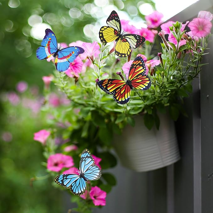3D Decorative Butterfly Garden Stakes Fake Butterflies Garden Decorations for Yard Patio Lawn Plant Flower Pot Decor, 24 Pcs