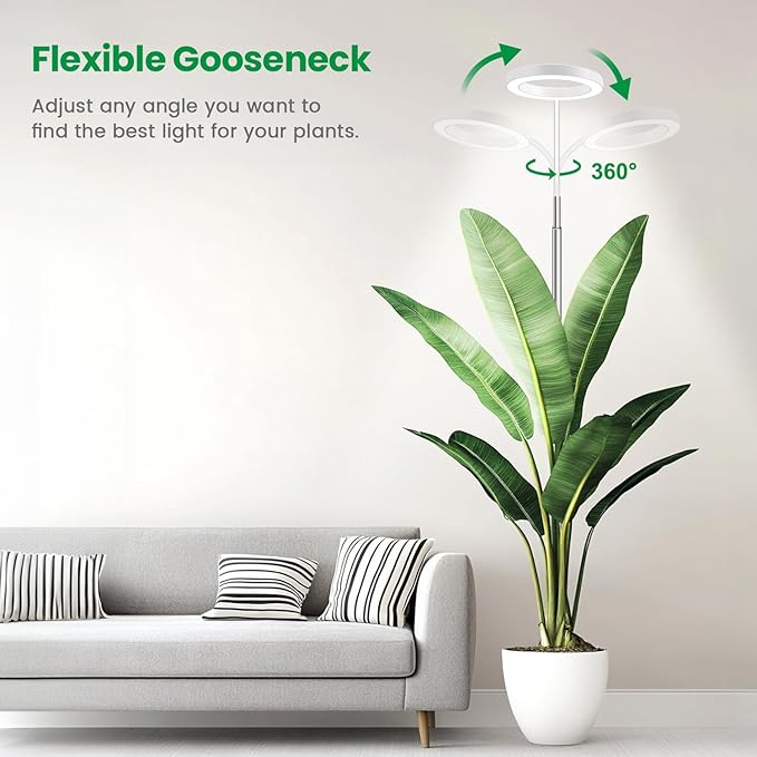Garpsen Plant Light, 80 LEDs Full Spectrum Grow Lights for Indoor Plants with 360° Gooseneck, 6/12/16H Timer, 3 Colors Modes and 5 Dimmable Levels, 65'' Height Grow Lamp for Large Plants(White)