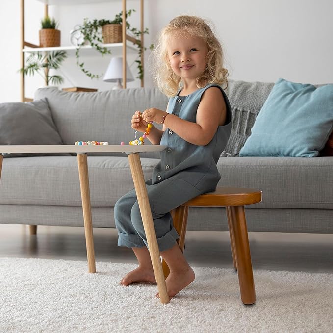 Solid Wood Step Stool for Kids & Adults - Multi-Use Toddler Wooden Stool for Bathroom, Playroom, Living Room,Sturdy 4-Leg Design with Non-Slip Pads,Easy Clean Surface,Easy Assembly(Brown)