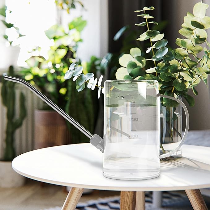 Small Plastic Watering Can - for Home Garden - with Long Spout - 1/4 Gallon - 34 Oz - White